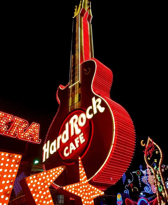 Vintage neon casino sign glowing against the night